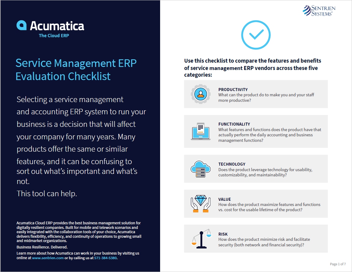 Acumatica Service Management ERP Evaluation Checklist