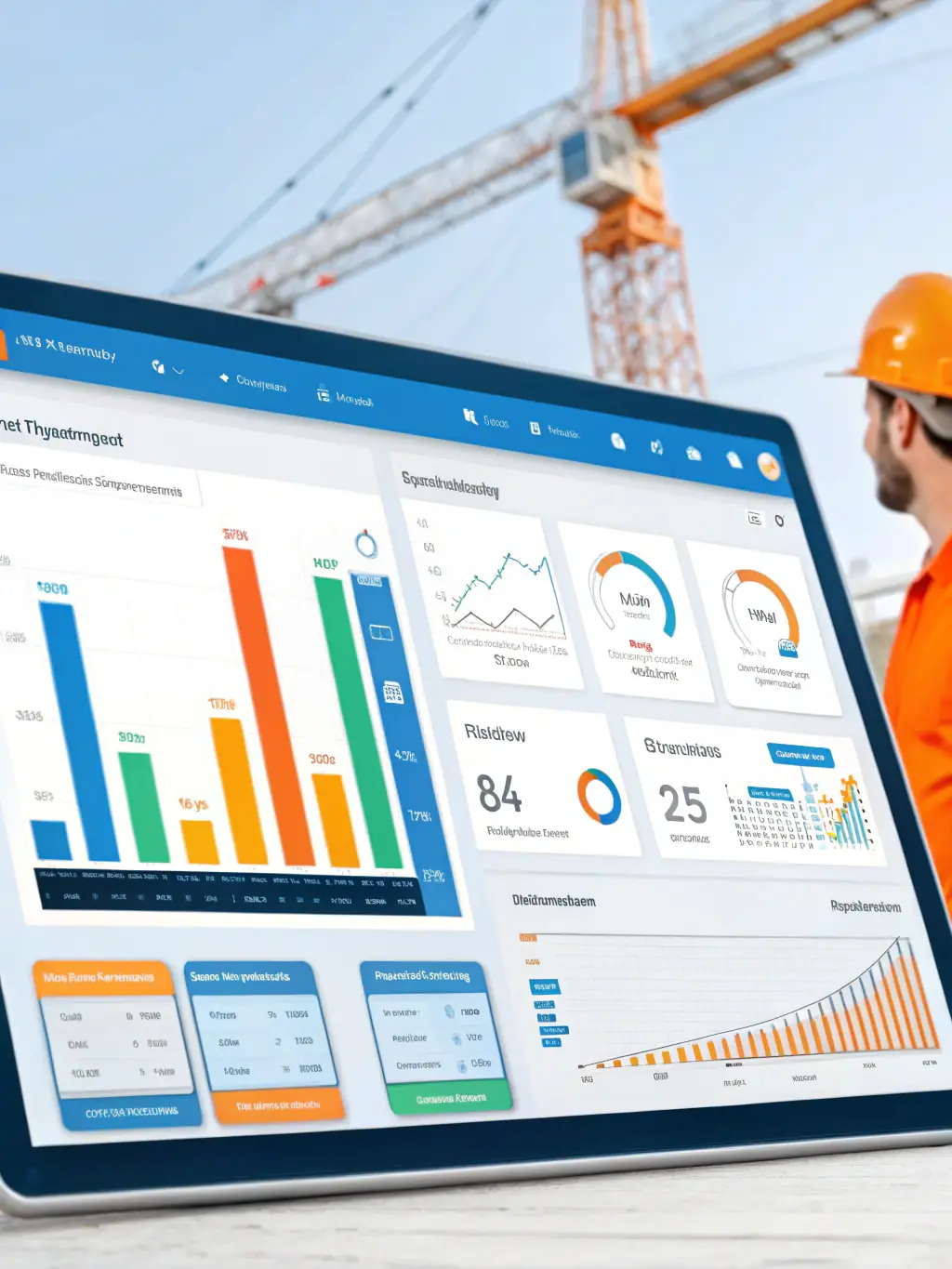 A dashboard displaying key performance indicators (KPIs) for a construction project, illustrating the data-driven insights provided by Sentrien's ERP software.